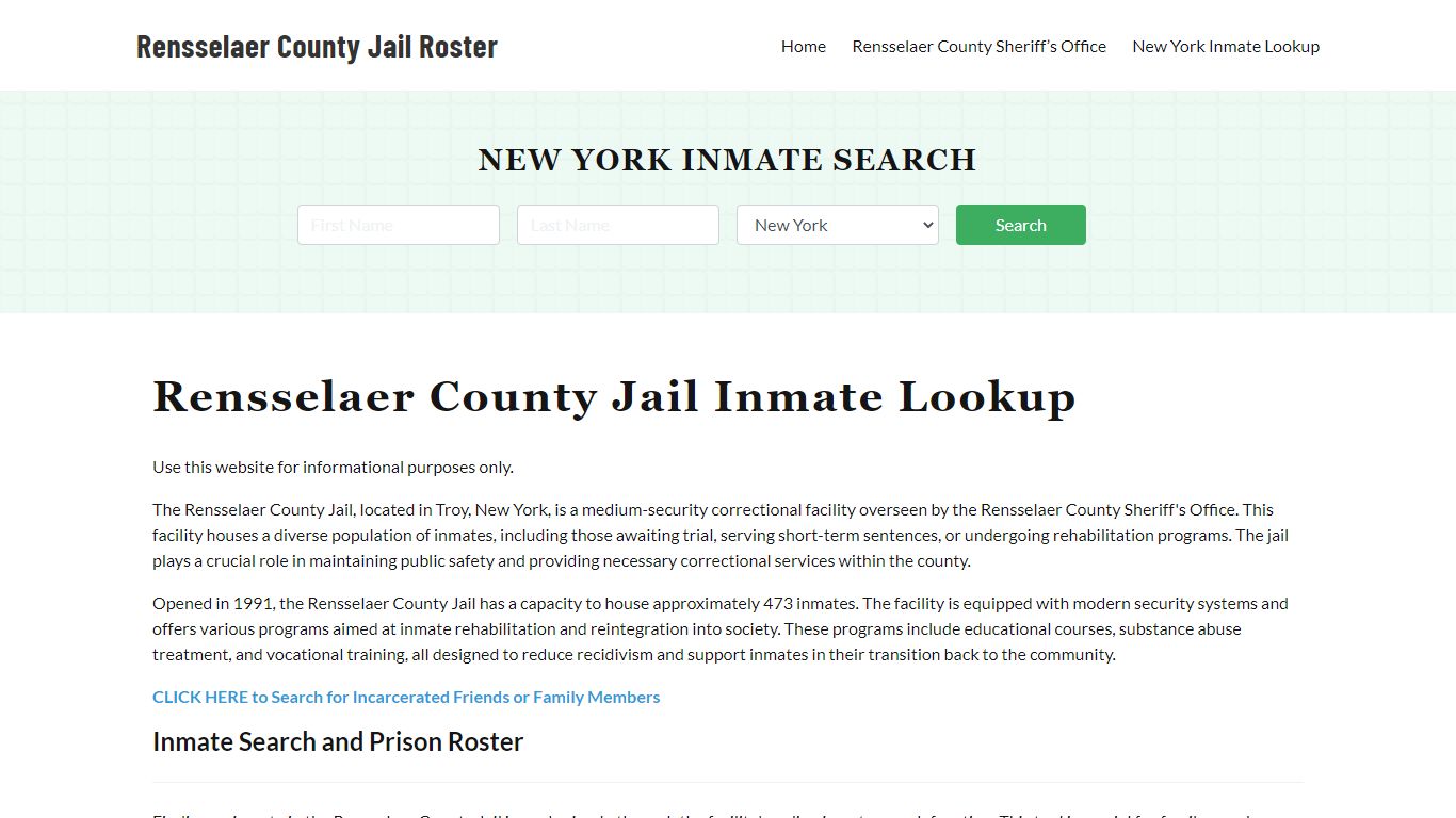 Rensselaer County Jail Roster Lookup, NY, Inmate Search